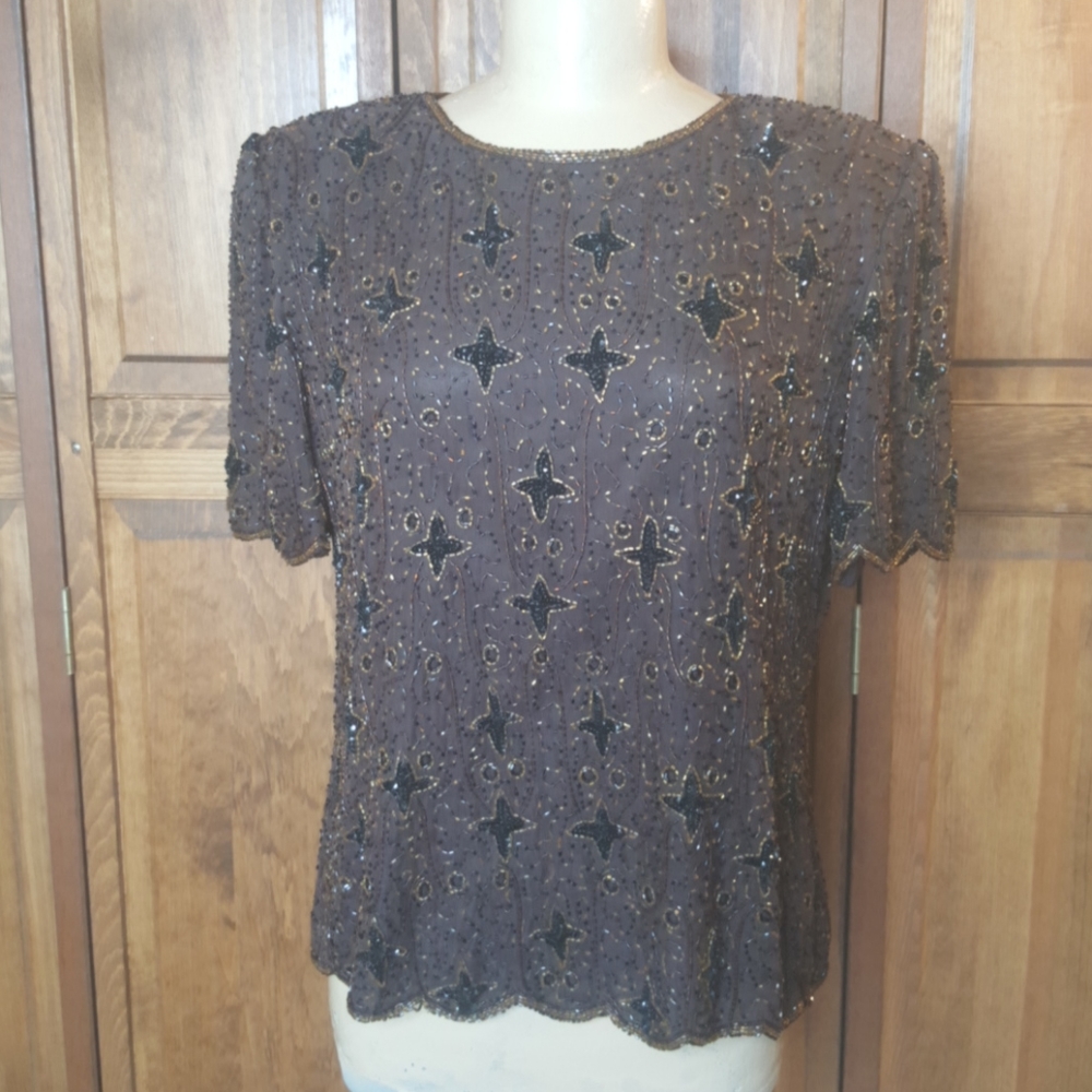 Stenay NWT Vintage Beaded Crew Neck Top Sz XL